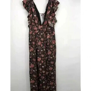 Madewell Women's L Floral V-Neck Ruffled Jumpsuit Wide-Leg Whimsy goth Cottage